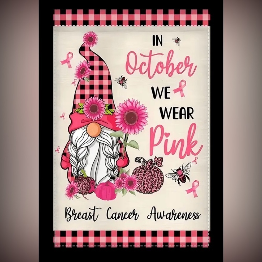 Breast Cancer Awareness Cute Gnome Garden Flag - Picture 3 of 6
